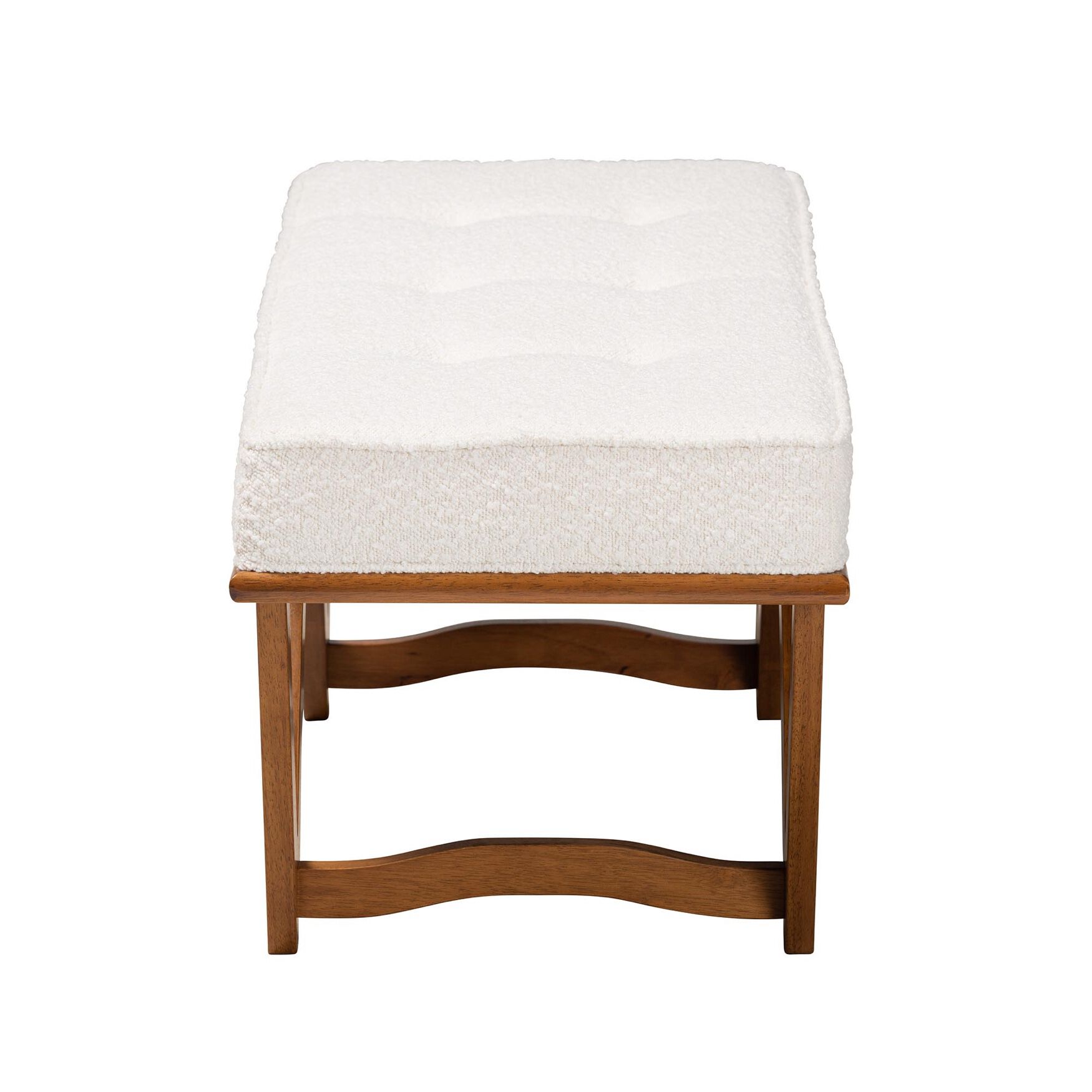 Chenoa Japandi Cream Boucle Fabric And Walnut Brown Finished Wood Bench, , alternate image number 2