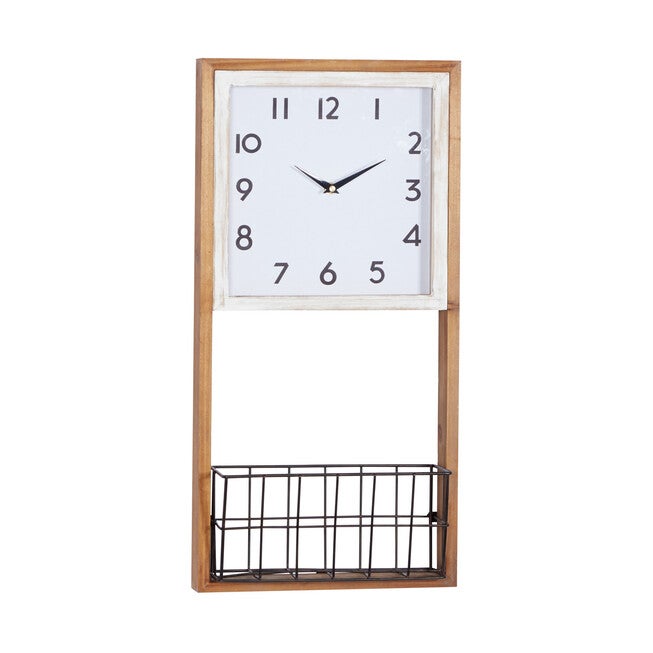 Brown Wood Farmhouse Wall Clock, BROWN, hi-res image number 0