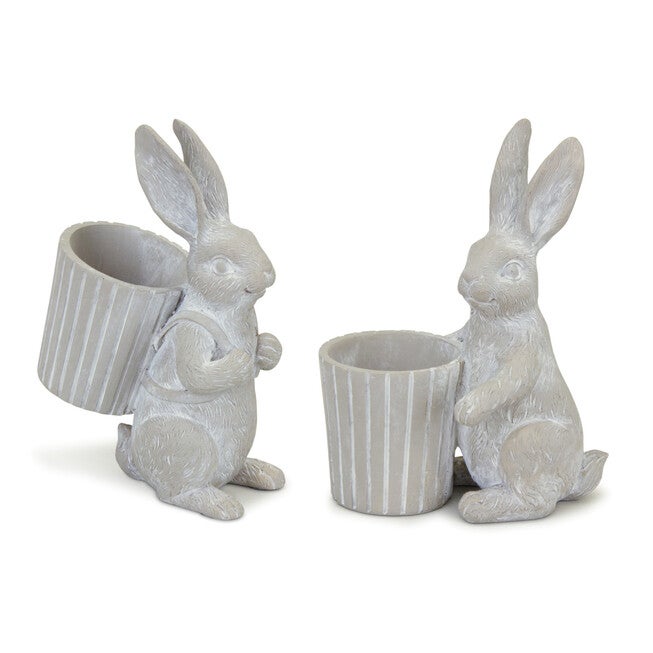 Standing Garden Rabbit With Pot Planter (Set Of 2), WHITE, hi-res image number null