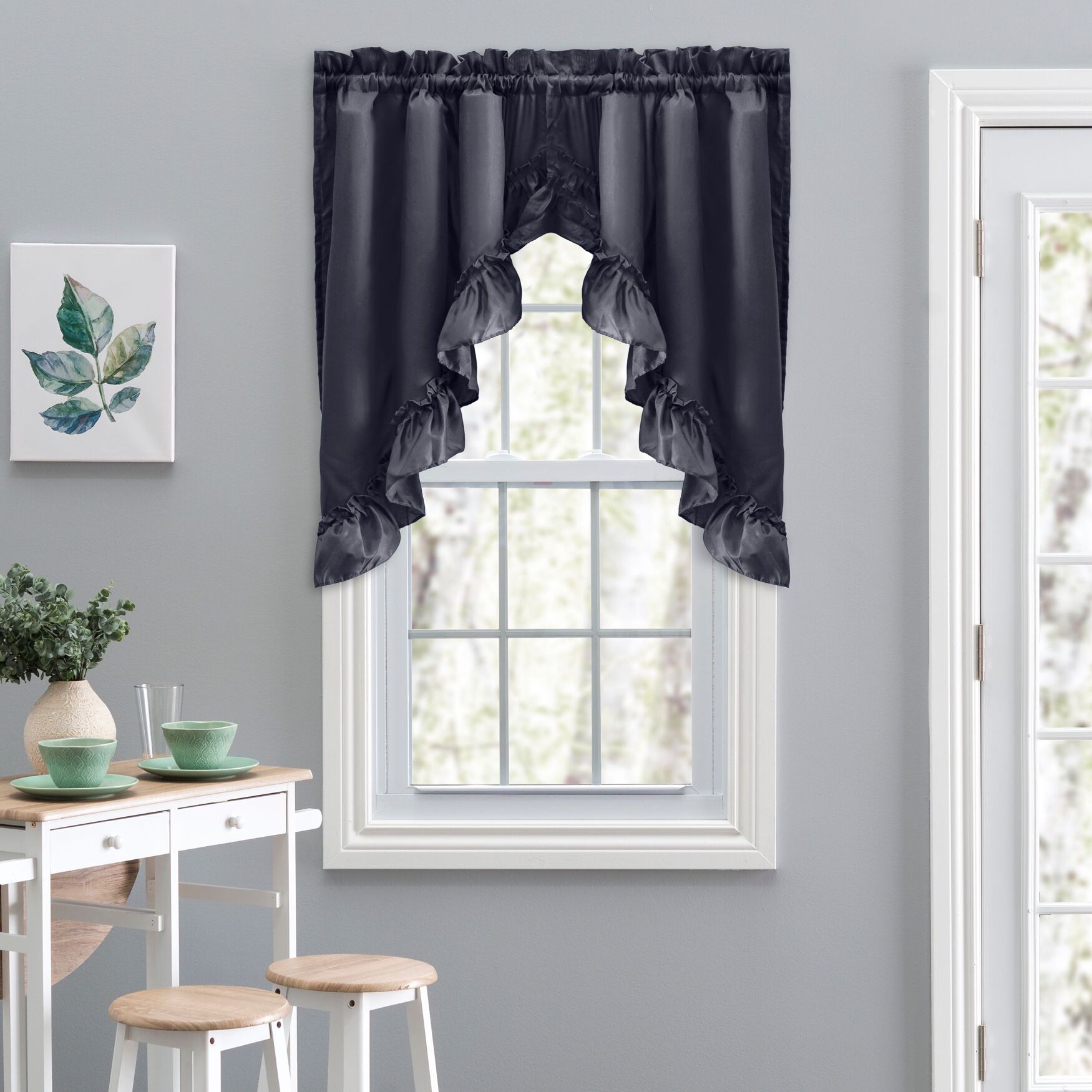 Stacey Curtain Ruffled Swag, NAVY, hi-res image number 0