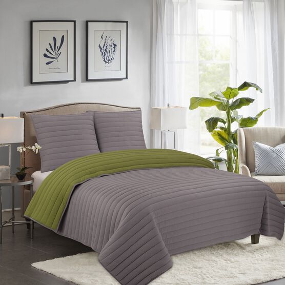 Jersey Knit Blue Stripe Comforter Set, GREY GREEN, hi-res image number null