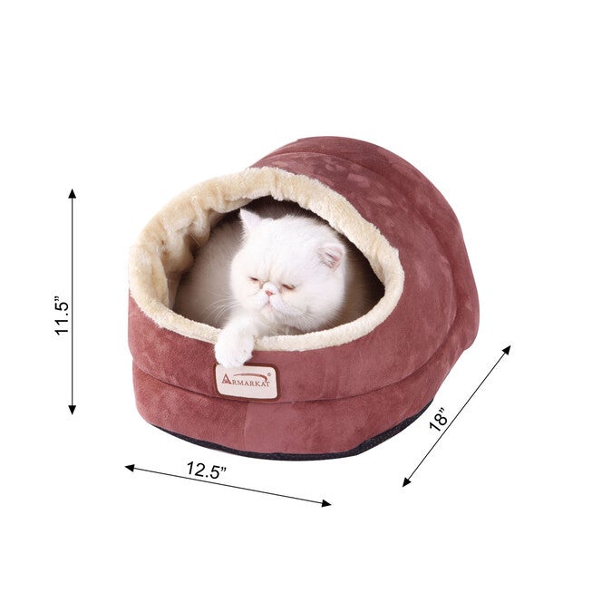 Faux Fur, Faux Suede Pet Cat Dog Cave Pet Bed, Beige/Laurel Green, , alternate image number null