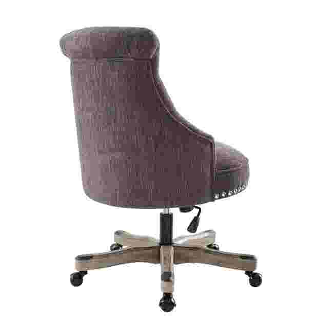 Side view of grey office chair on wheels