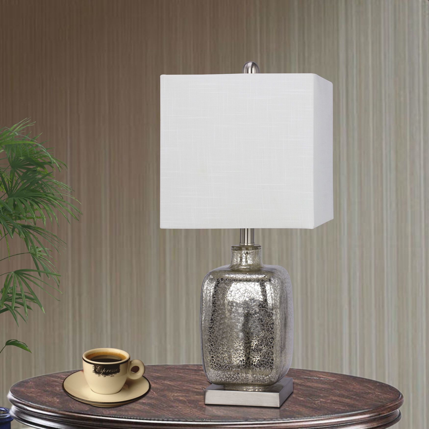 22 inches Brushed Steel Glass & Metal Table Lamp, BRUSHED STEEL, hi-res image number 0