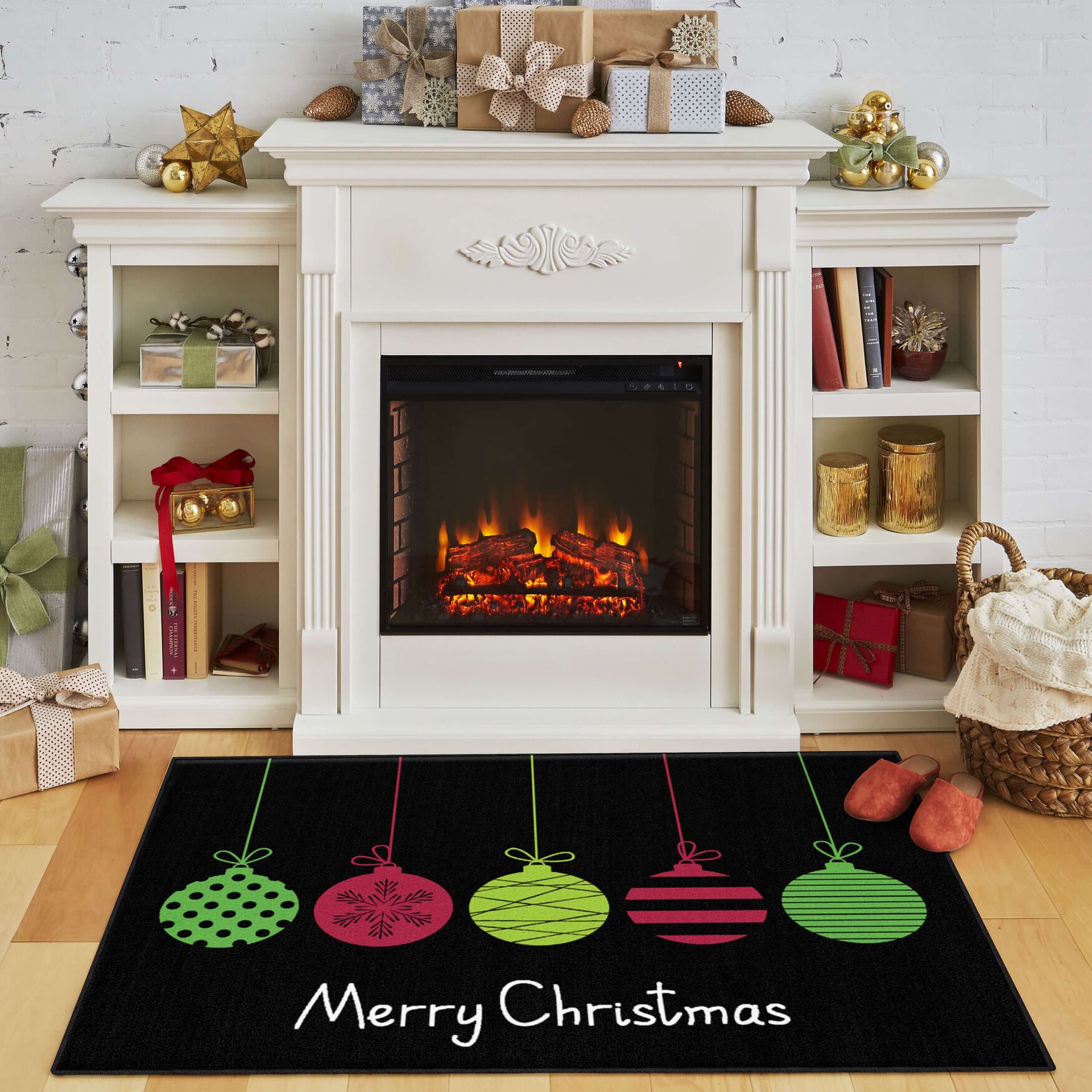 Merry Ornaments Red Kitchen Rug, , alternate image number 8