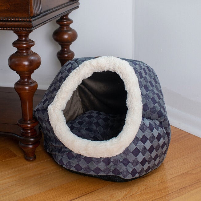 Cuddle Cave Cat Dog Bed, Blue Checkered, , on-hover image number 1