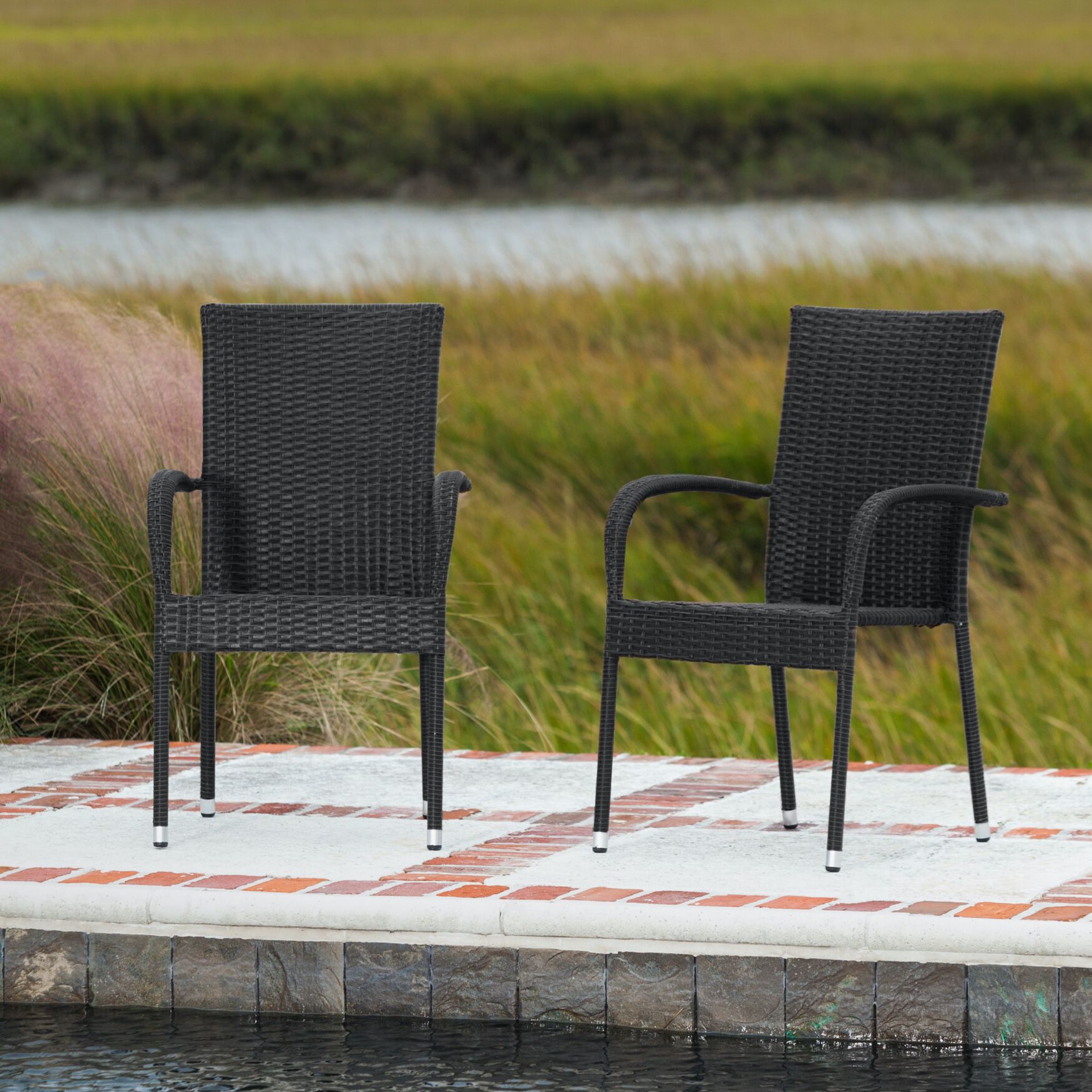 Morgan Outdoor Wicker Stacking Chair - Black - Set of 4, , on-hover image number 1