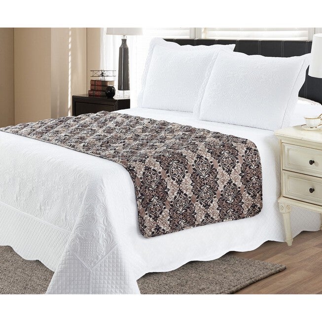Demask Reversible Quilted Bed Runner Protector, DAMASK TAUPE, hi-res image number 0