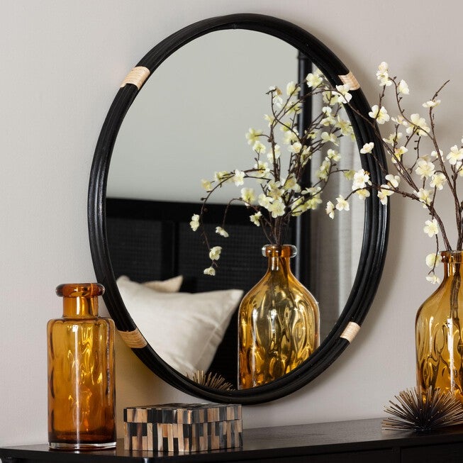 Fenicia Natural Rattan Mirror, BLACK, hi-res image number 0