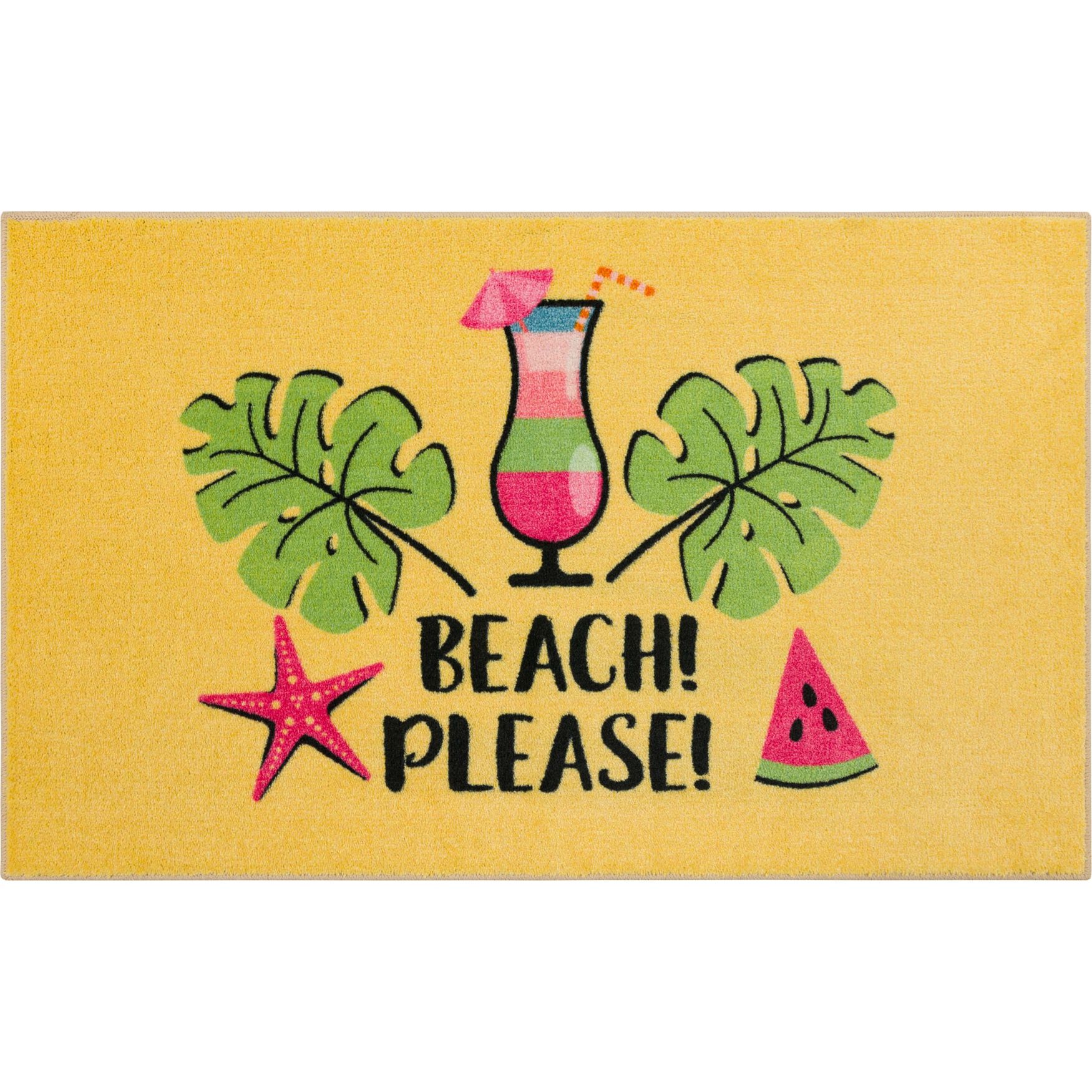 Beach Please Yellow Kitchen Rug, YELLOW, hi-res image number 0