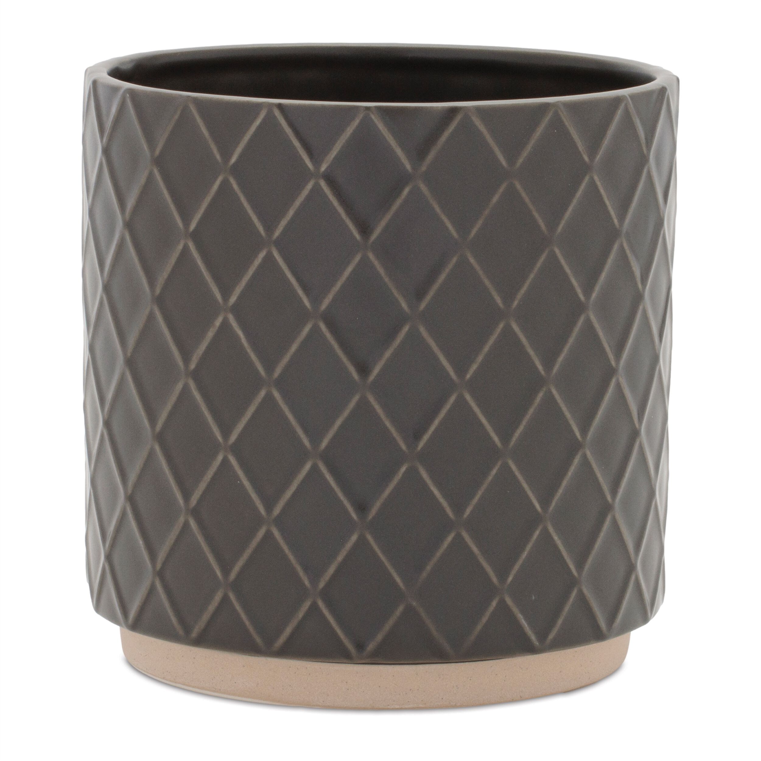 Ceramic Diamond Pattern Planter Set of 2, GRAY, alternate image number 1