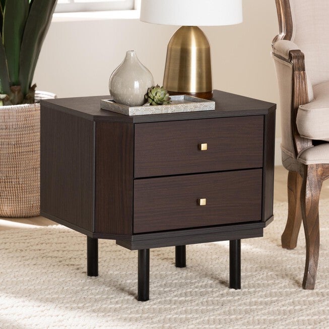 Norwood Modern Transitional Two-Tone Black And Espresso Brown Finished Wood 2-Drawer End Table, , alternate image number null