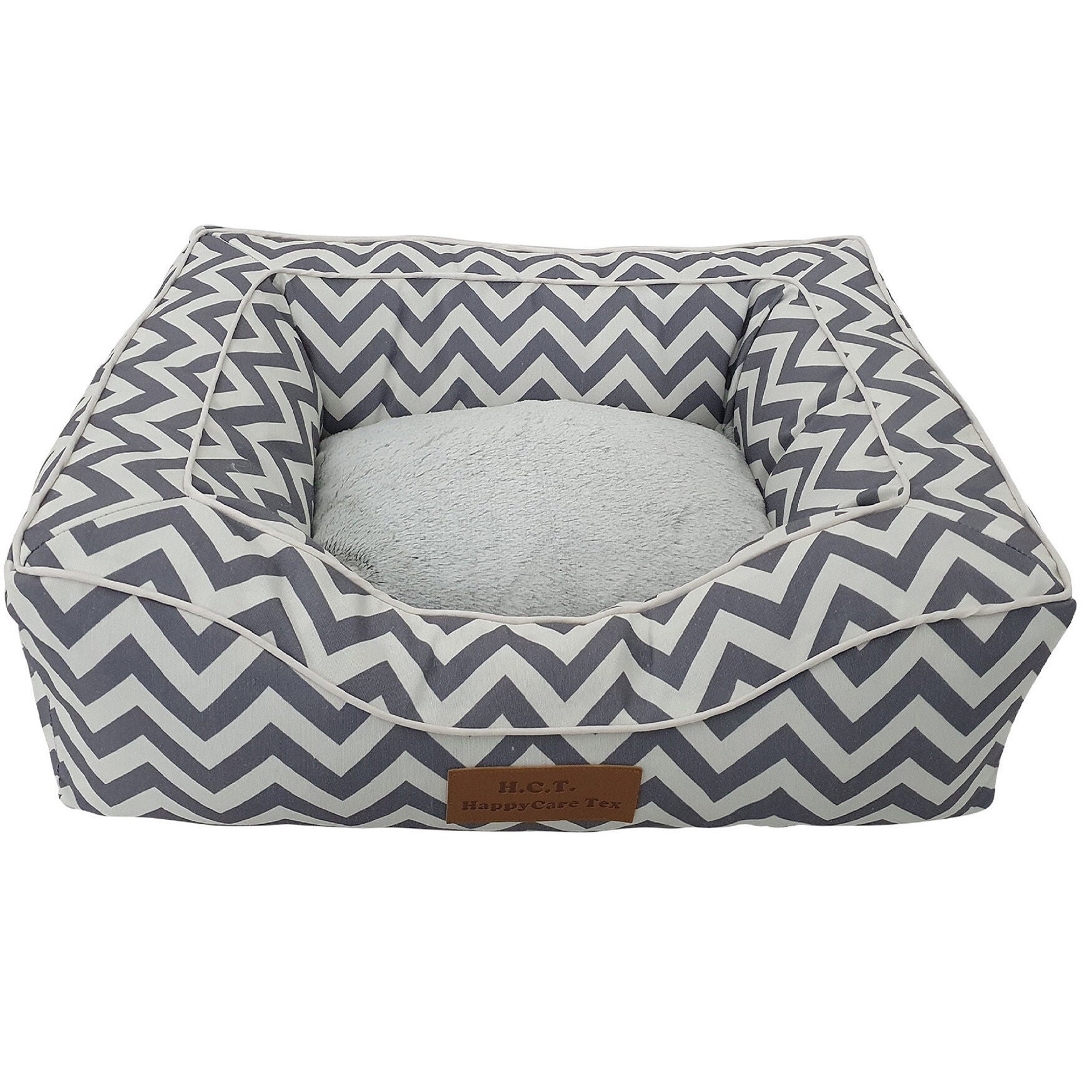 Chevron poly-cotton bolster with detachable faux fur cushion Medium Size, , on-hover image number 1