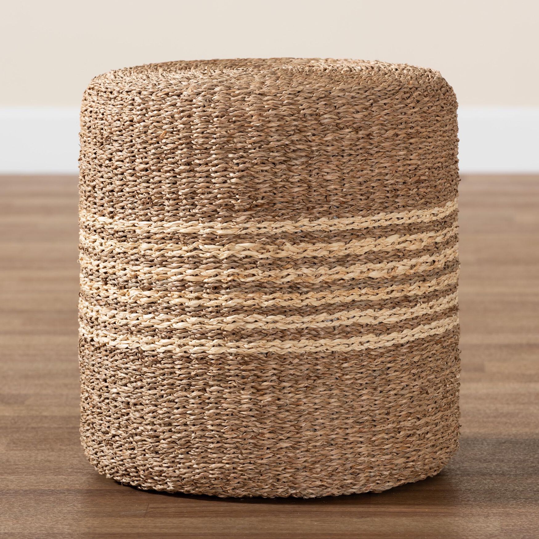 Wickham Modern Bohemian Natural Brown Seagrass Ottoman Footstool, , alternate image number 11