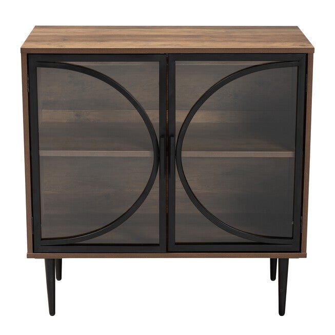 Carter Mid-Century Modern Industrial Walnut Brown Finished Wood And Black Metal 2-Door Sideboard, , alternate image number null