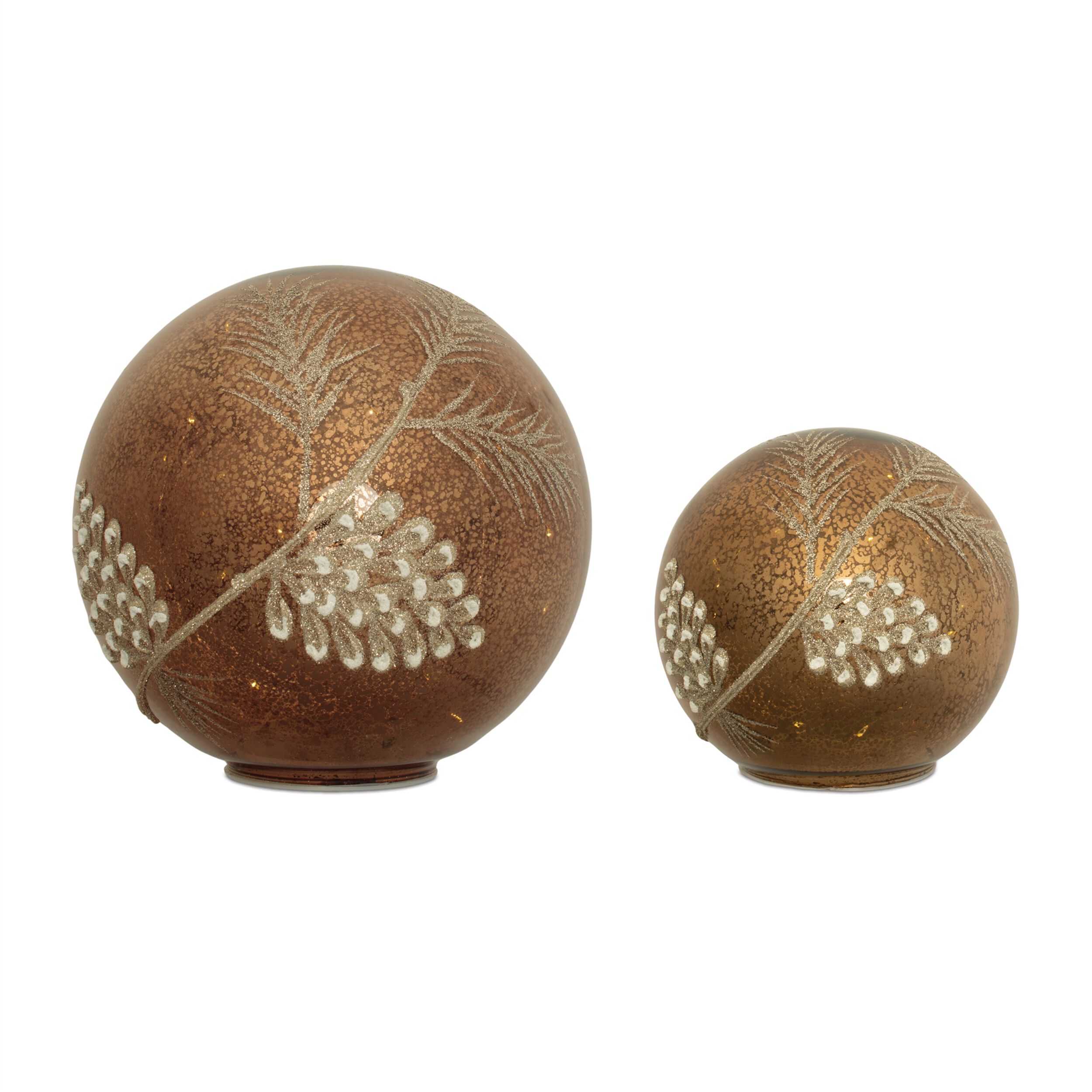 LED Pinecone Globe (Set of 2), BROWN GRAY, hi-res image number 0