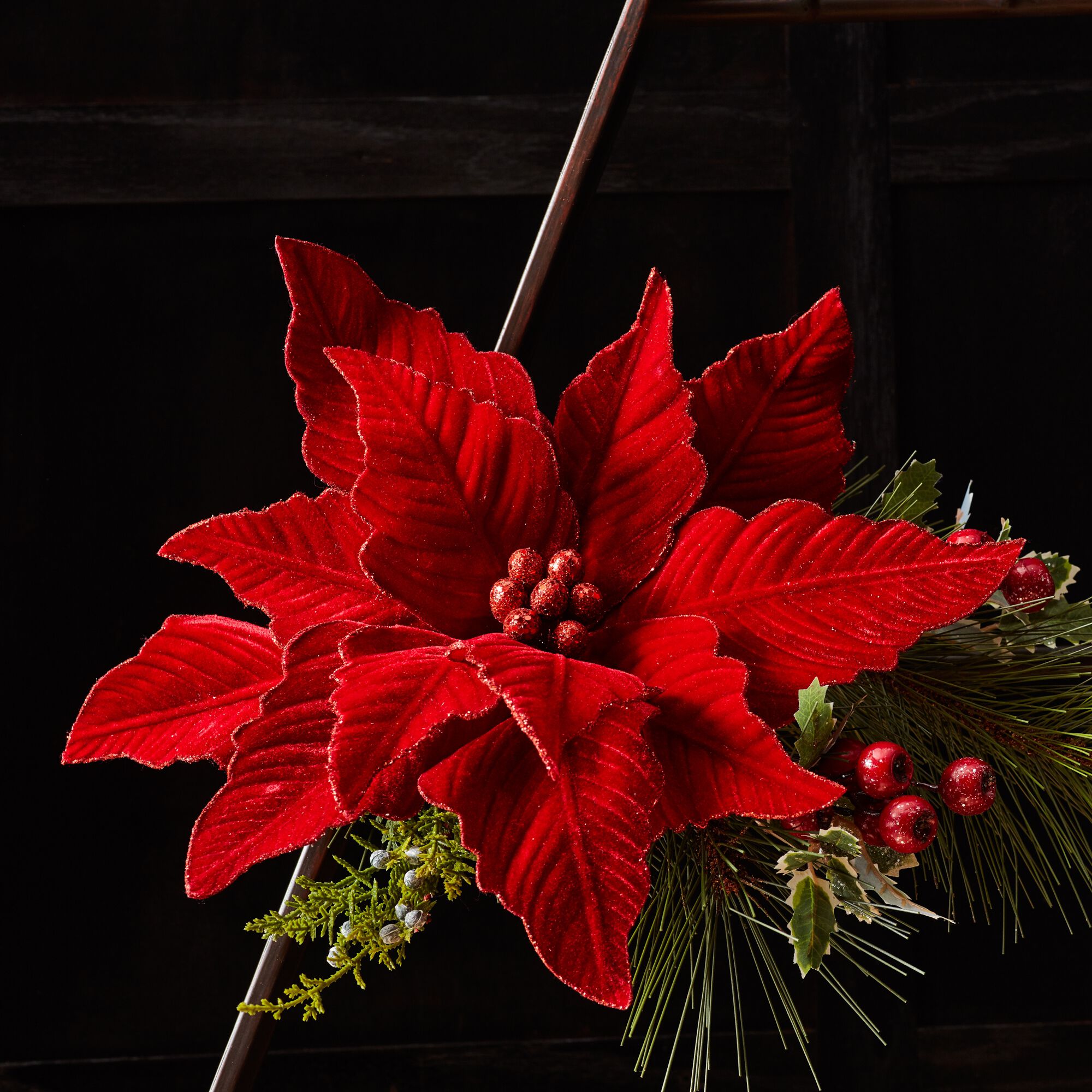 Glittered Red Poinsettia Flower Stem (Set of 2), RED, alternate image number 2