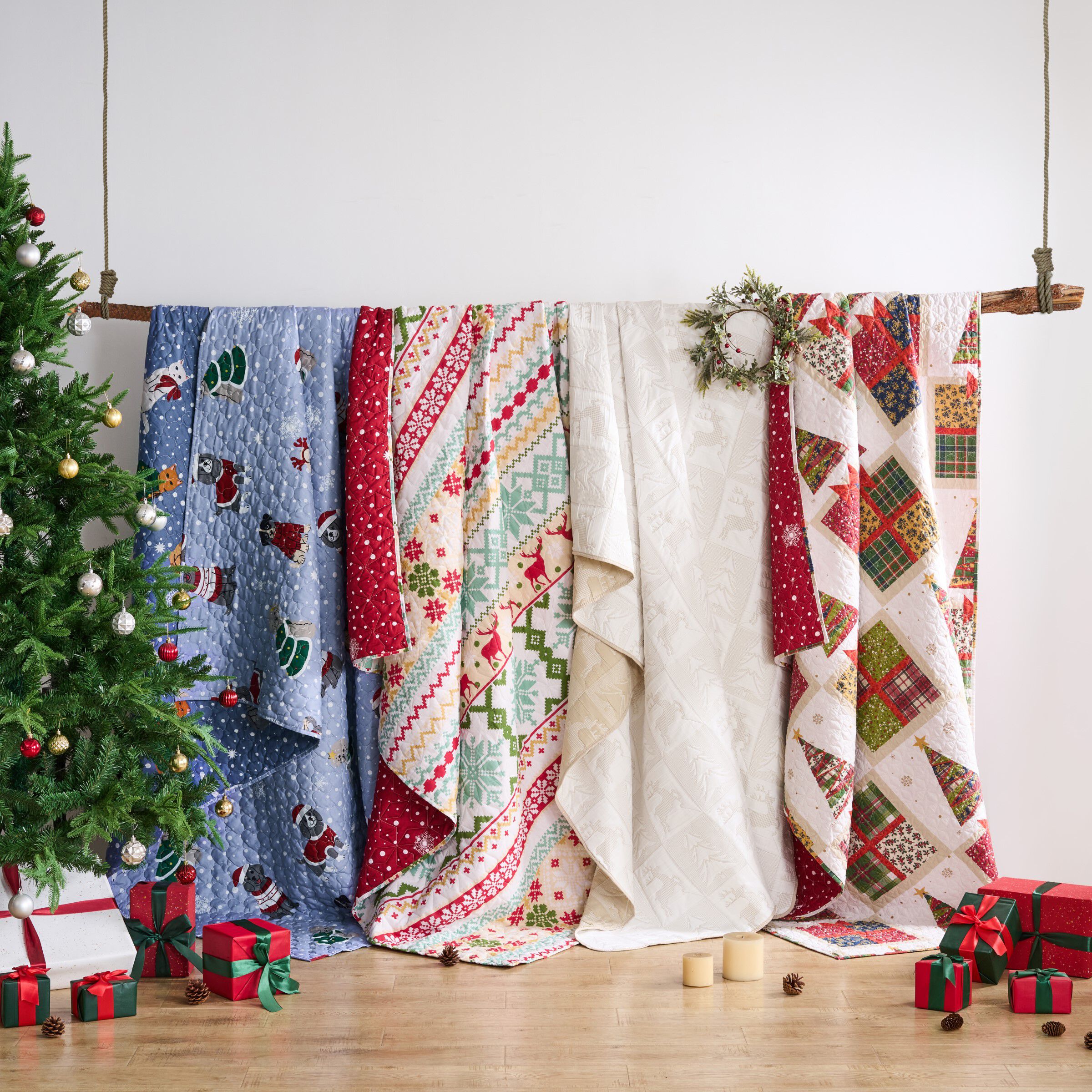 Reindeer Games Novelty Holiday Quilted Throw Blanket, WHITE, alternate image number 3