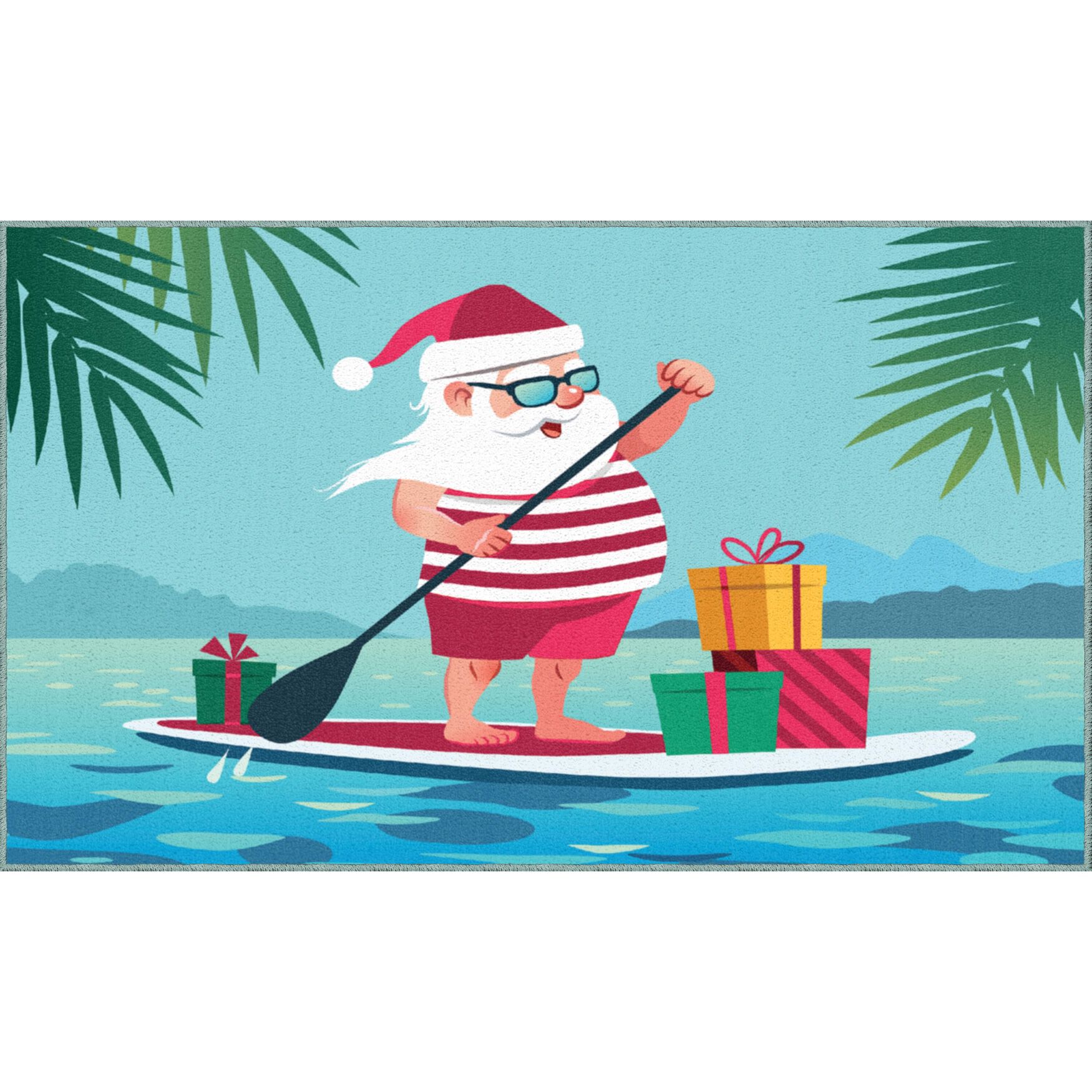 Paddleboard Santa Multi Kitchen Rug, MULTI, hi-res image number 0