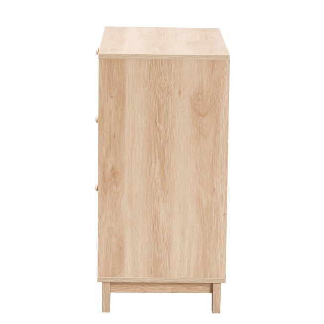 Elsbeth Japandi Oak Brown Finished Wood And Natural Rattan 3-Drawer Storage Cabinet, , alternate image number null