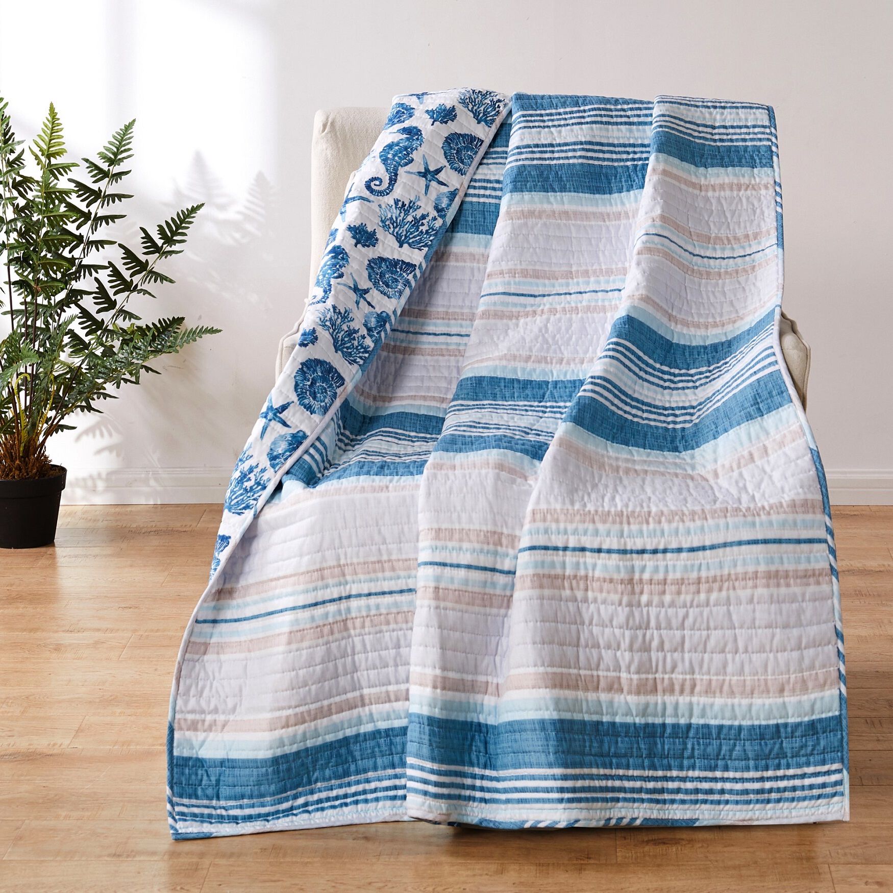 Pebble Beach Throw Blanket, BLUE, hi-res image number 0
