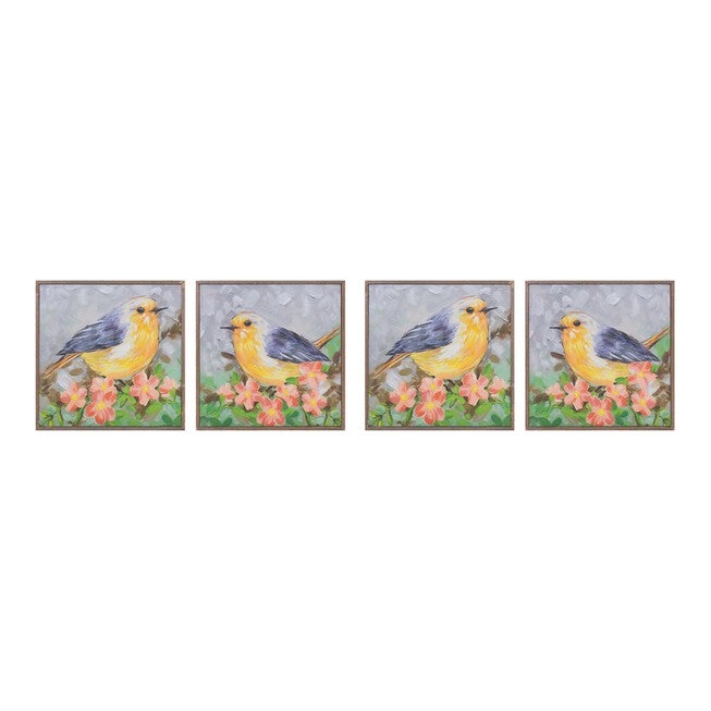 Framed Bird Canvas Block (Set of 4), YELLOW GREEN, alternate image number 1