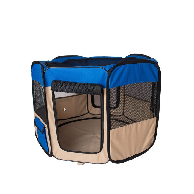 Portable Pet Dog Kitten Playpen In Blue And Beige Combo, , alternate image number 3