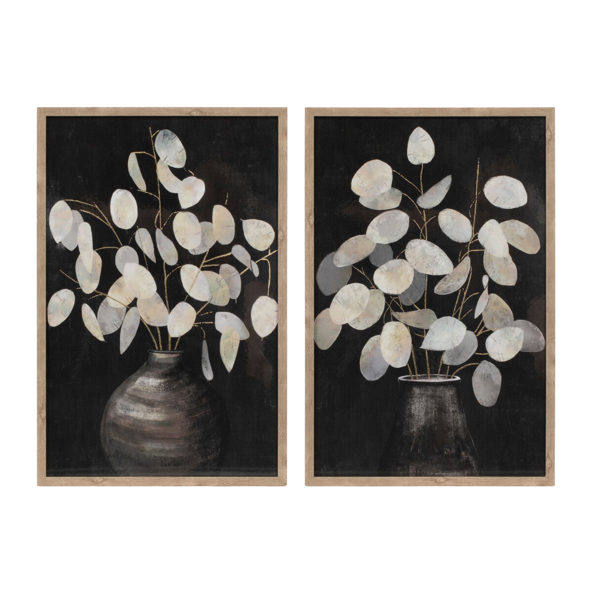Beige Eucalyptus Print (Set of 2), BLACK GREY, hi-res image number 0