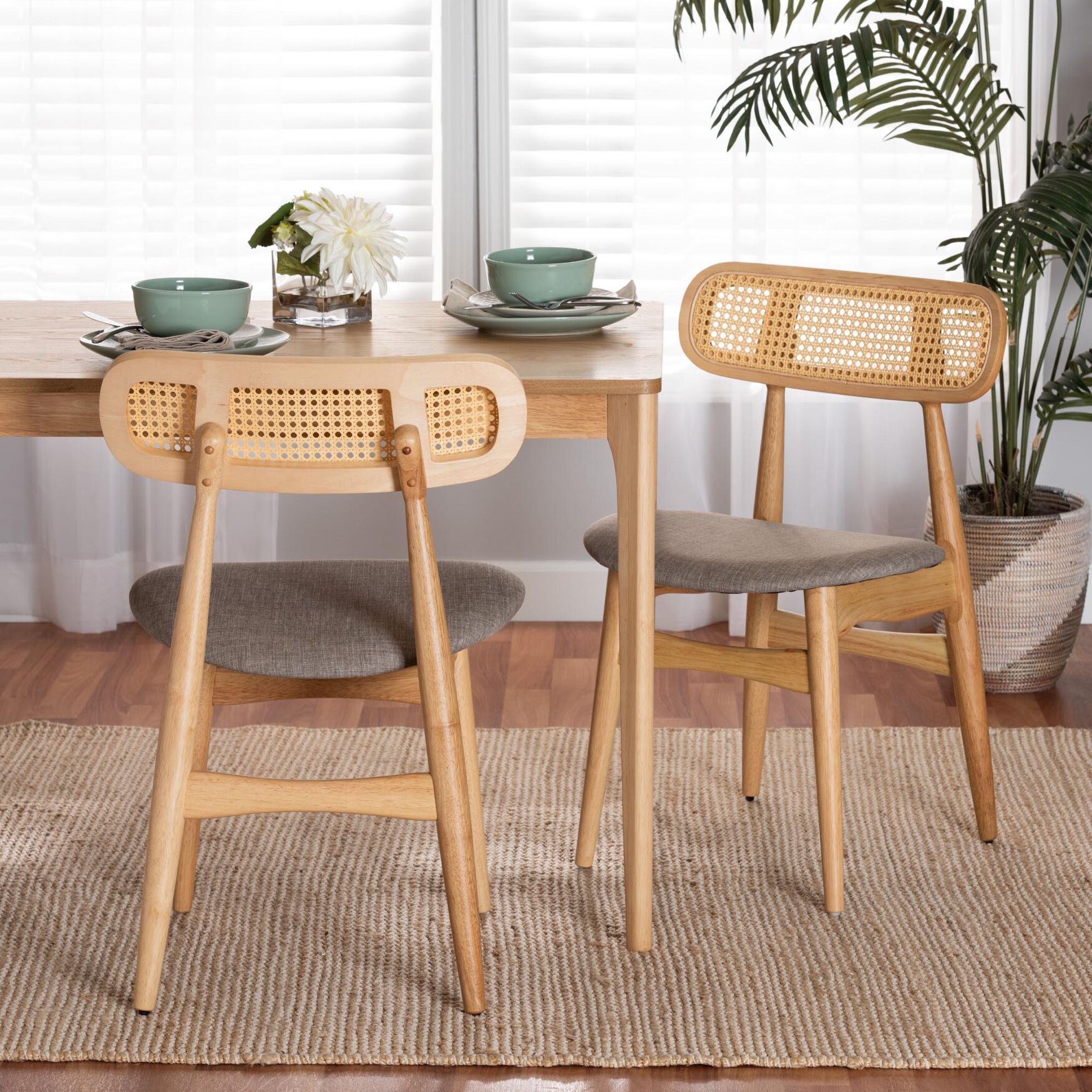 Tarana Mid-Century Modern Grey Fabric and Natural Oak Finished Wood 2-Piece Dining Chair Set, , alternate image number 18