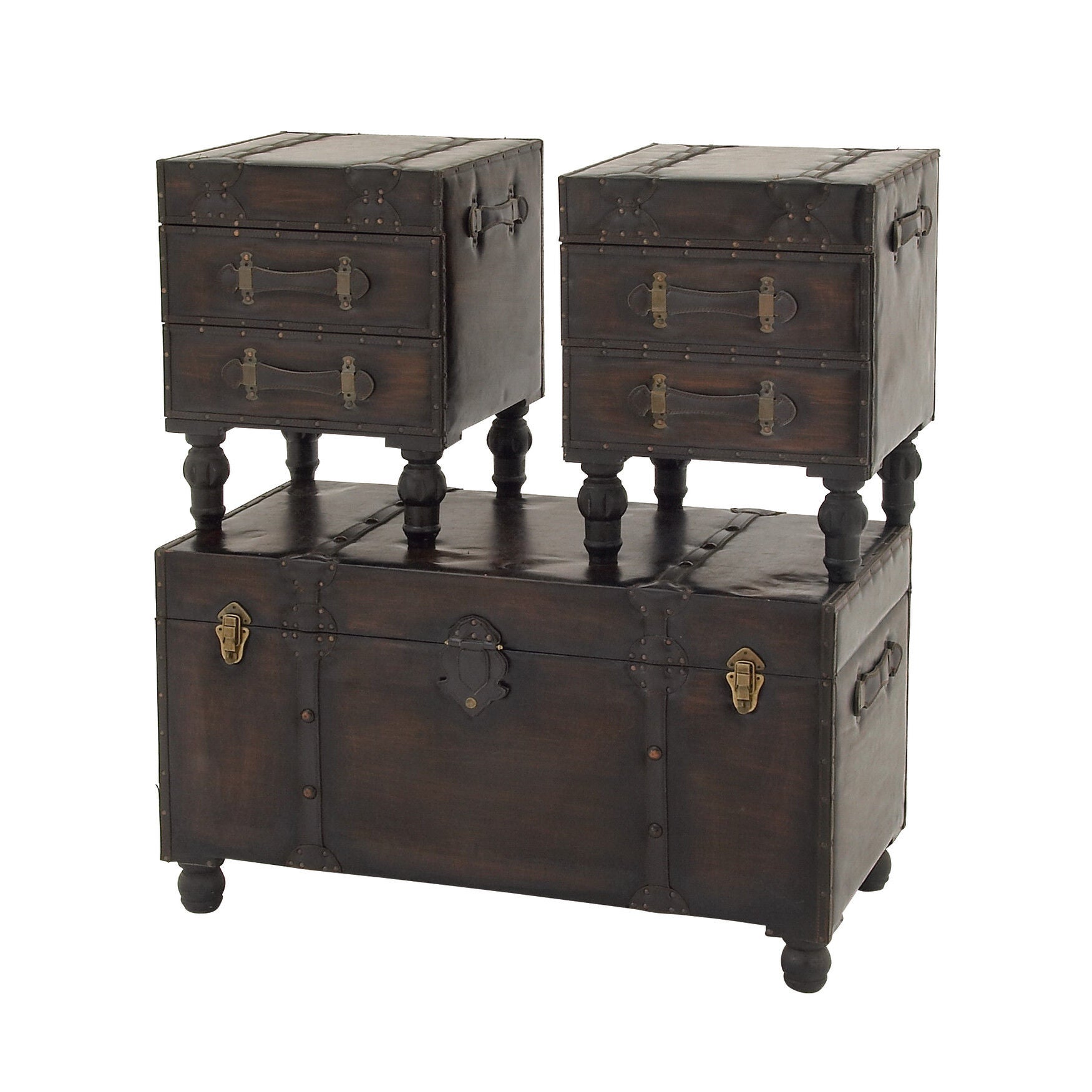 Set Of 3 Brown Wood Traditional Bench Bench, , alternate image number 7