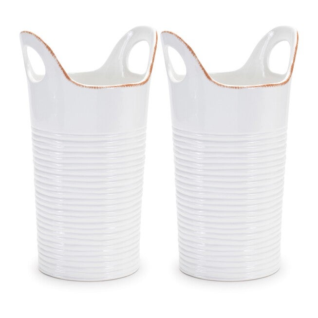 Ceramic Bucket Vase (Set of 2), WHITE/BEIGE, alternate image number 1
