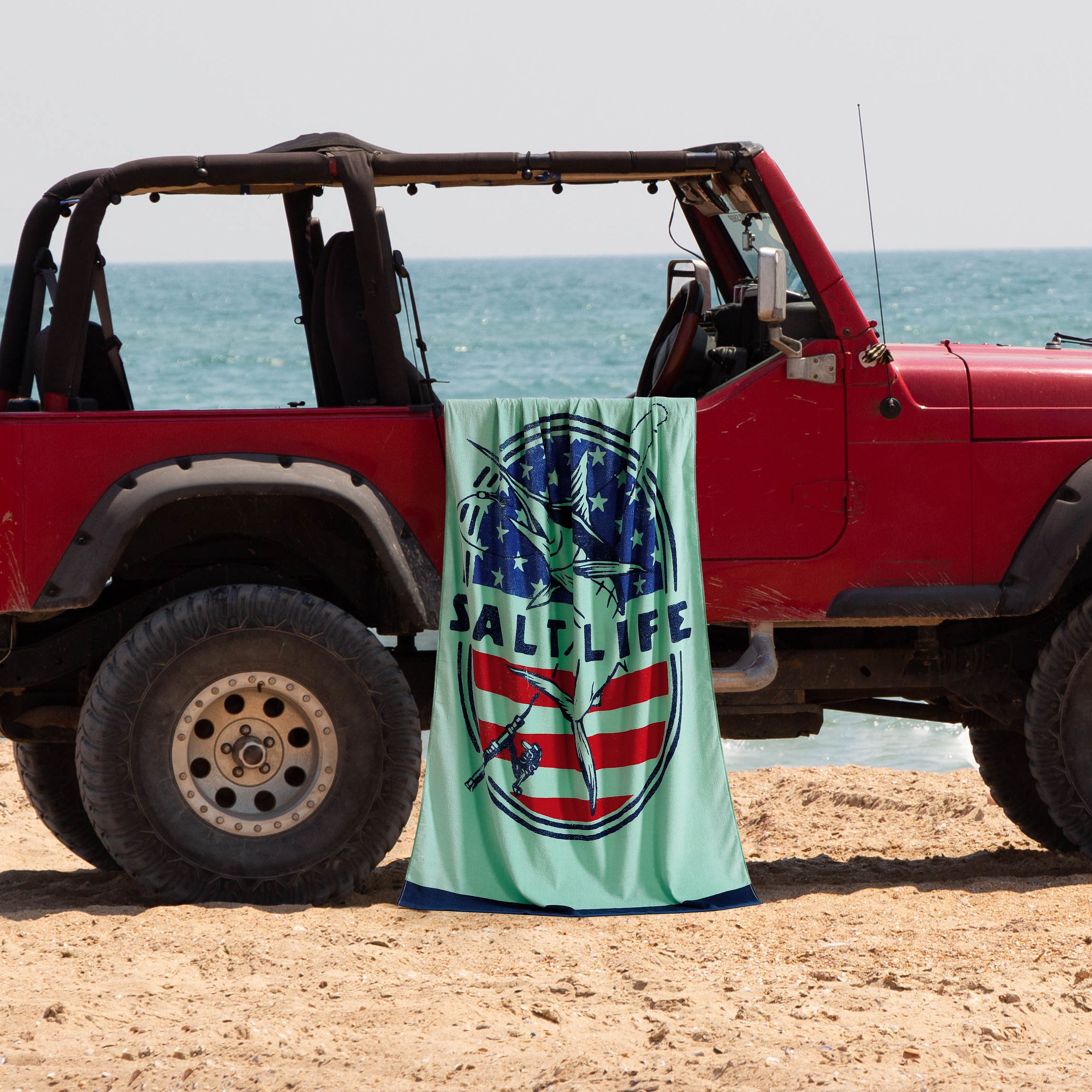 Salty N' Proud Beach Towel, AQUA, hi-res image number 0