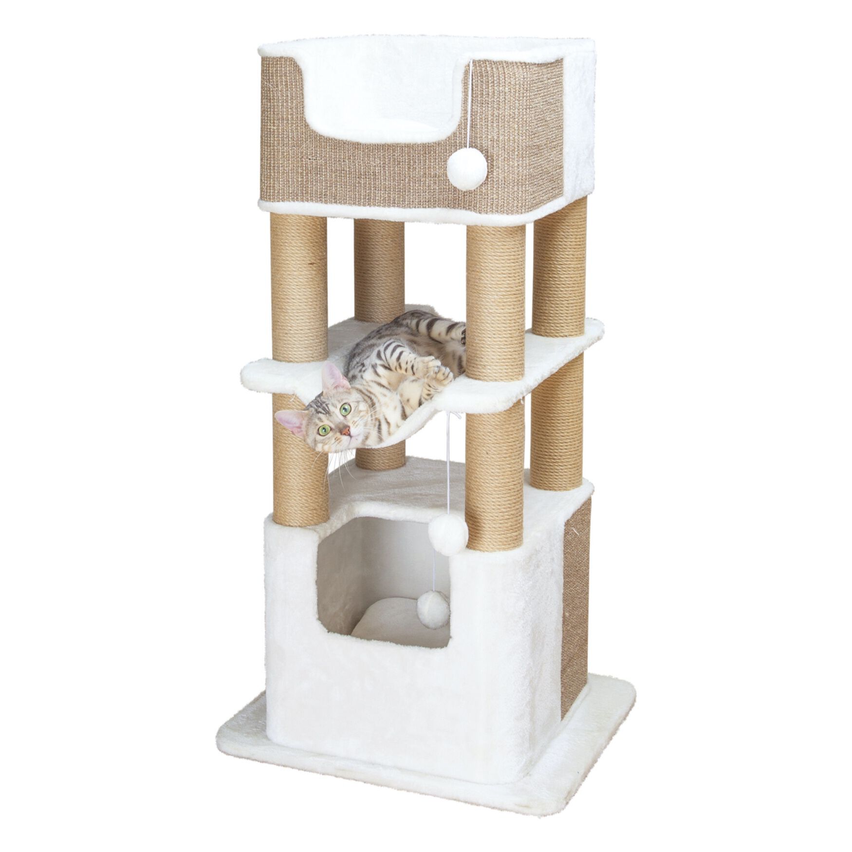 Lucano Cat Tower Scratching Post Cream, , on-hover image number 1
