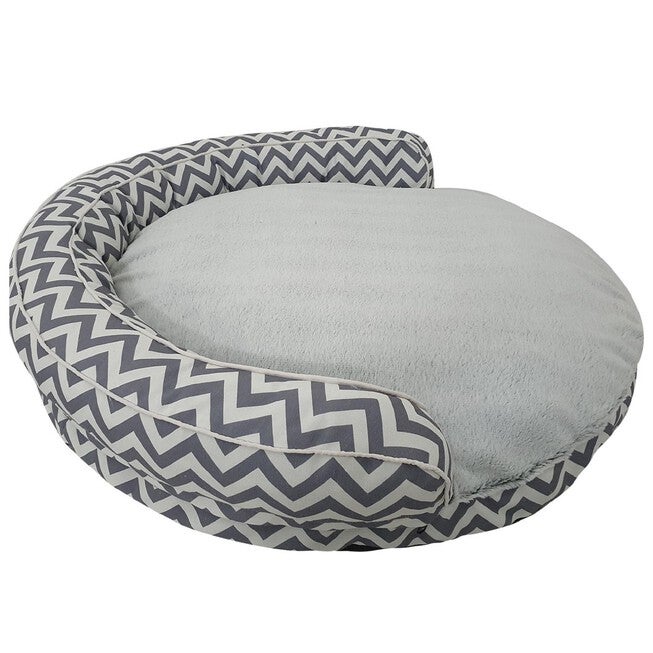 Chevron poly-cotton bolster with detachable faux fur cushion, Small Size, , alternate image number 2