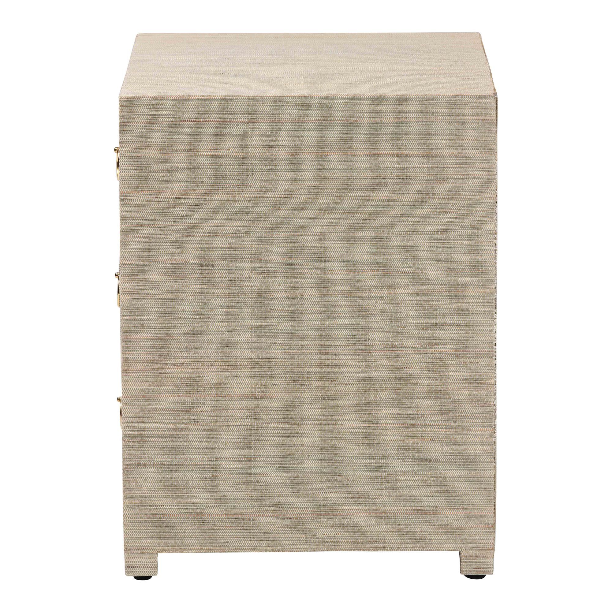 Quinn Bohemian Woven Natural Grasscloth 3-Drawer Nightstand, NATURAL, alternate image number 4