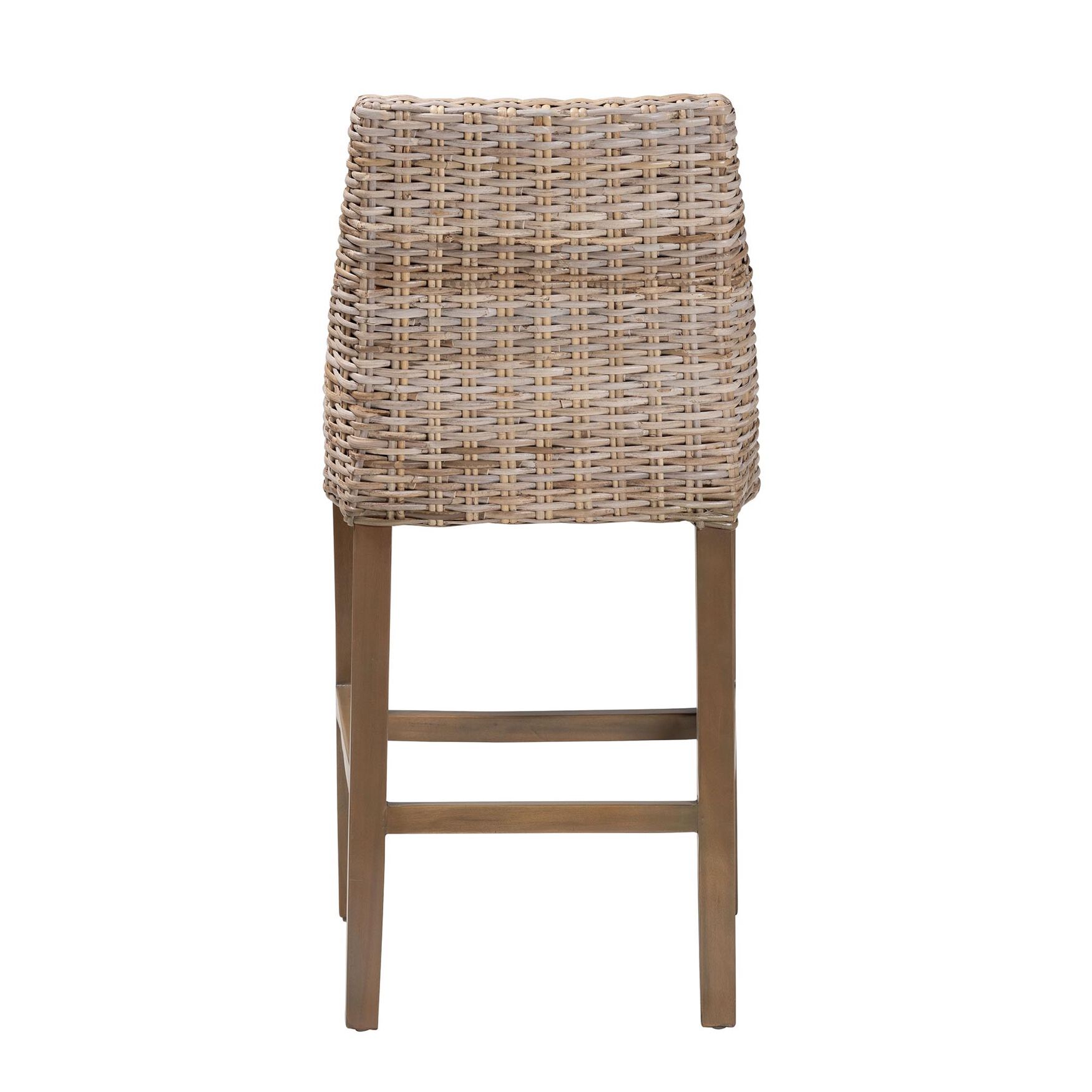 Toby Modern Bohemian Grey Kubu Rattan And Rustic Taupe Finished Mahogany Wood Counter Stool, , alternate image number 3