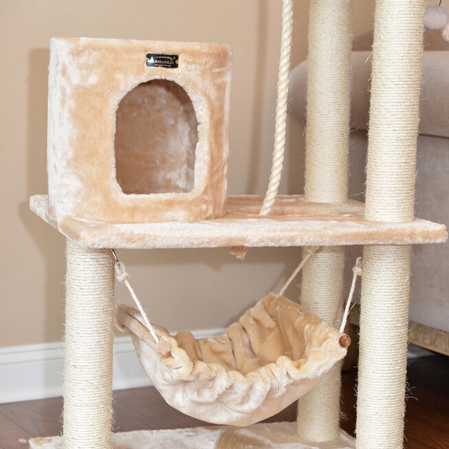 62 inches Real Wood Cat Tree With Scratch Posts, Hammock, , alternate image number null