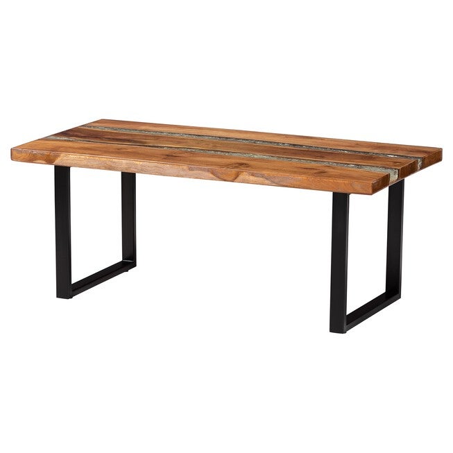 Apio Wood Epoxy Resin Coffee Table with Glass Inlay, Rectangular, BROWN, alternate image number 1