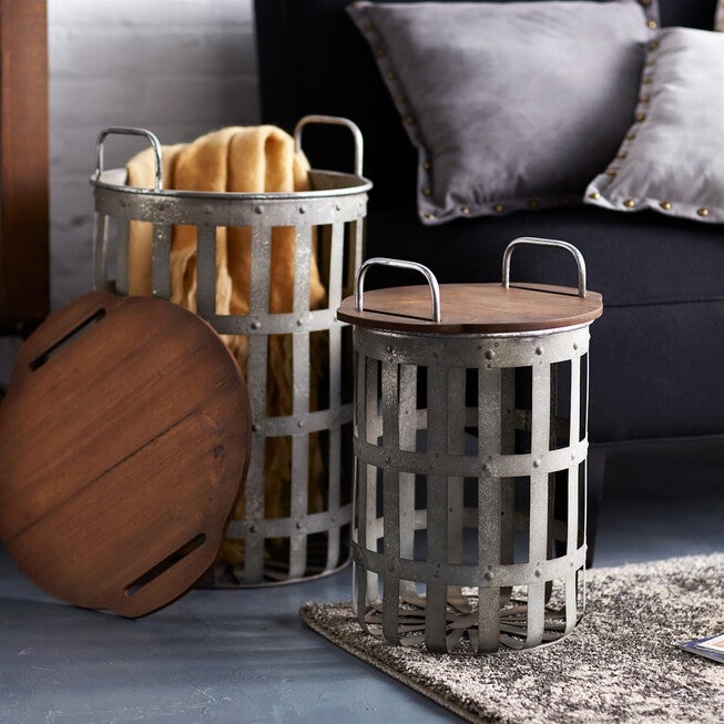 Side Tables (Set of 2) 15.5 inchesH, 20.25 inchesH Metal/Wood, GREY/BROWN, alternate image number null