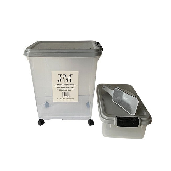 Plastic 3 PC Pet Cat Dog Food Container with Scoop, SILVER, hi-res image number 0