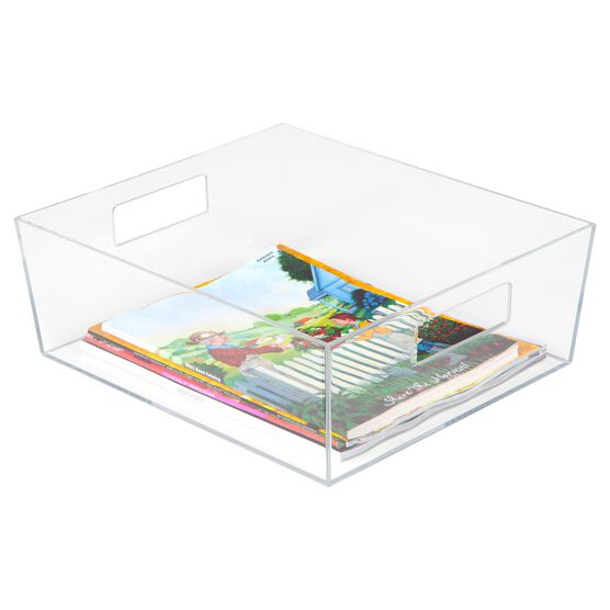 Clearly Chic Shallow Clear Storage Bins-Pantry, Kitchen Plastic Containers For Organizing Fridge, Drawers, Set Of 2, CLEAR, hi-res image number null