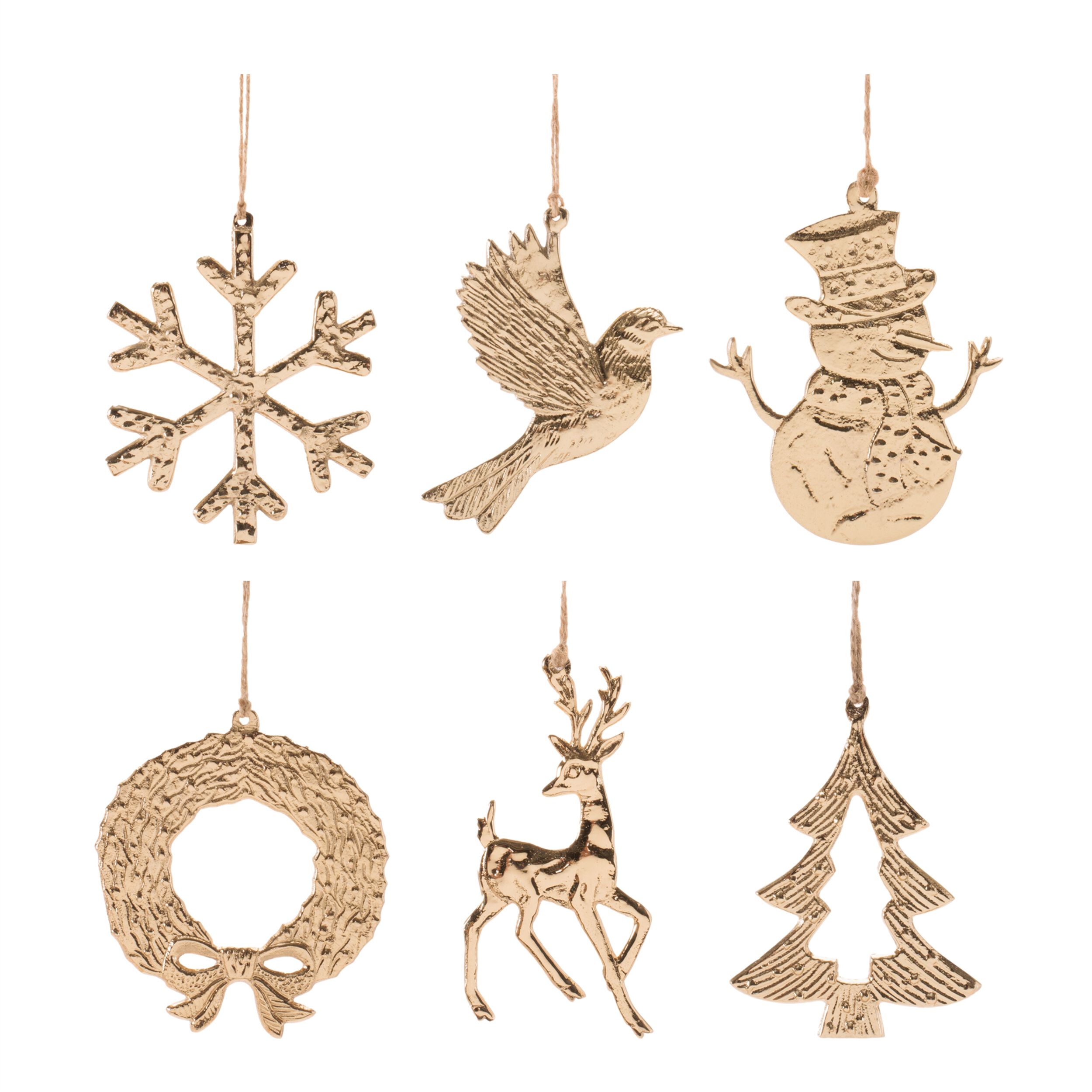 Aluminum Ornament Assortment ( Set of 6), GOLD, hi-res image number 0