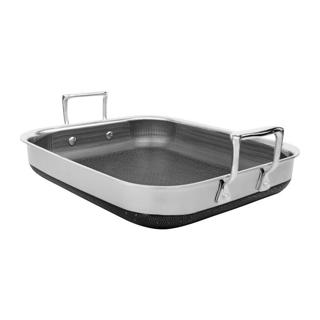 LIVWELL DiamondClad™ 14-inch Hybrid Nonstick Stainless Steel Roasting Pan with Basket, Dishwasher Safe, PFOA-free – Silver/Black, SILVER, alternate image number 2