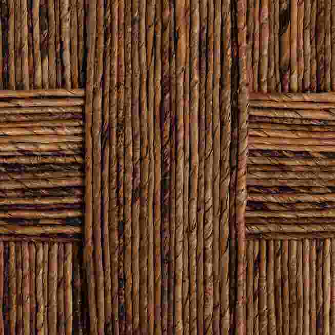 Close-up of woven seagrass pattern on chair backrest