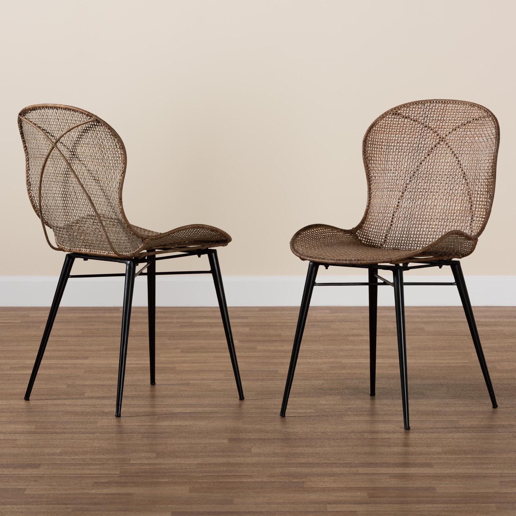 Sabelle Japandi Greywashed Rattan and Black Metal 2-Piece Dining Chair Set, , alternate image number 13
