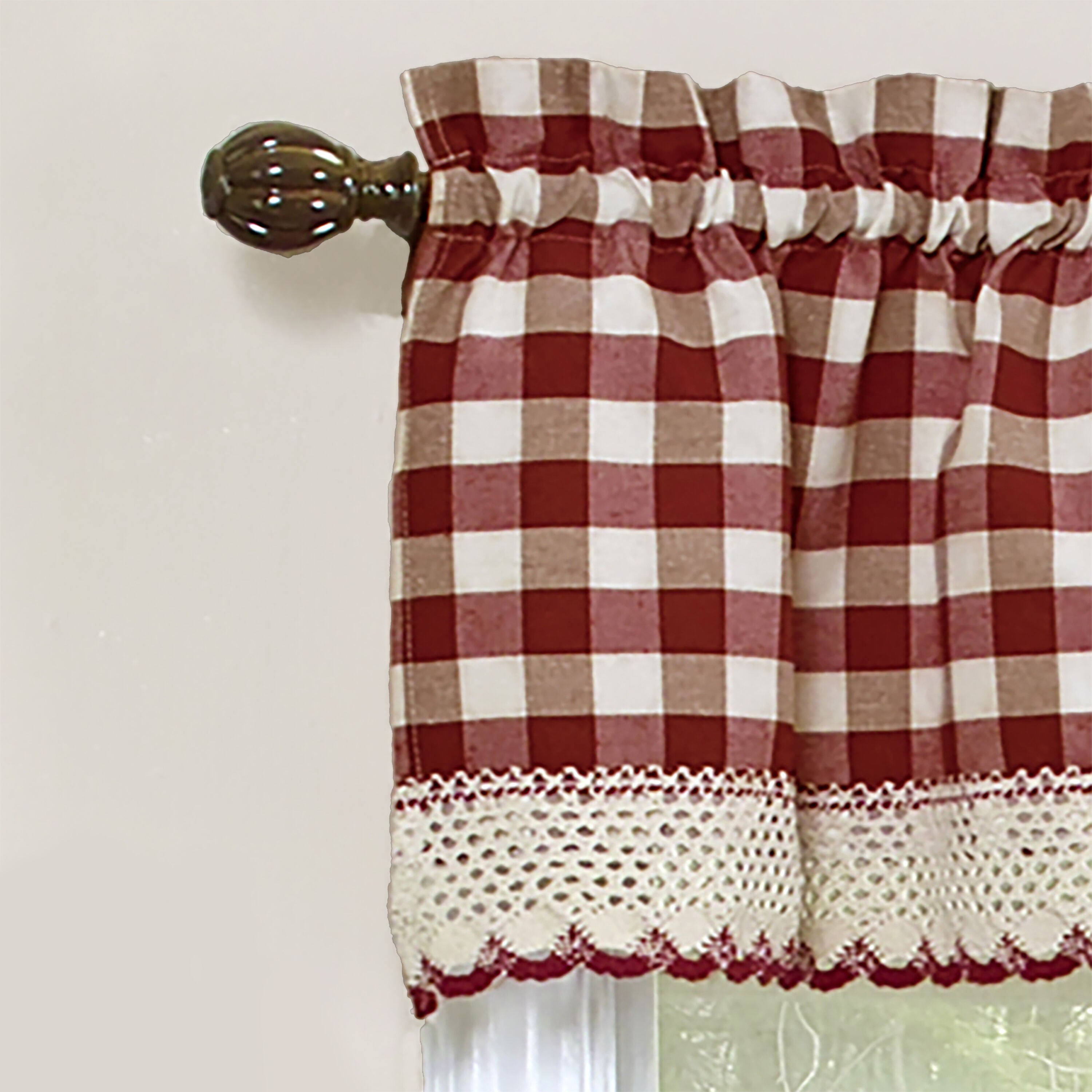 Buffalo Check Window Curtain Valance, BURGUNDY, alternate image number 2
