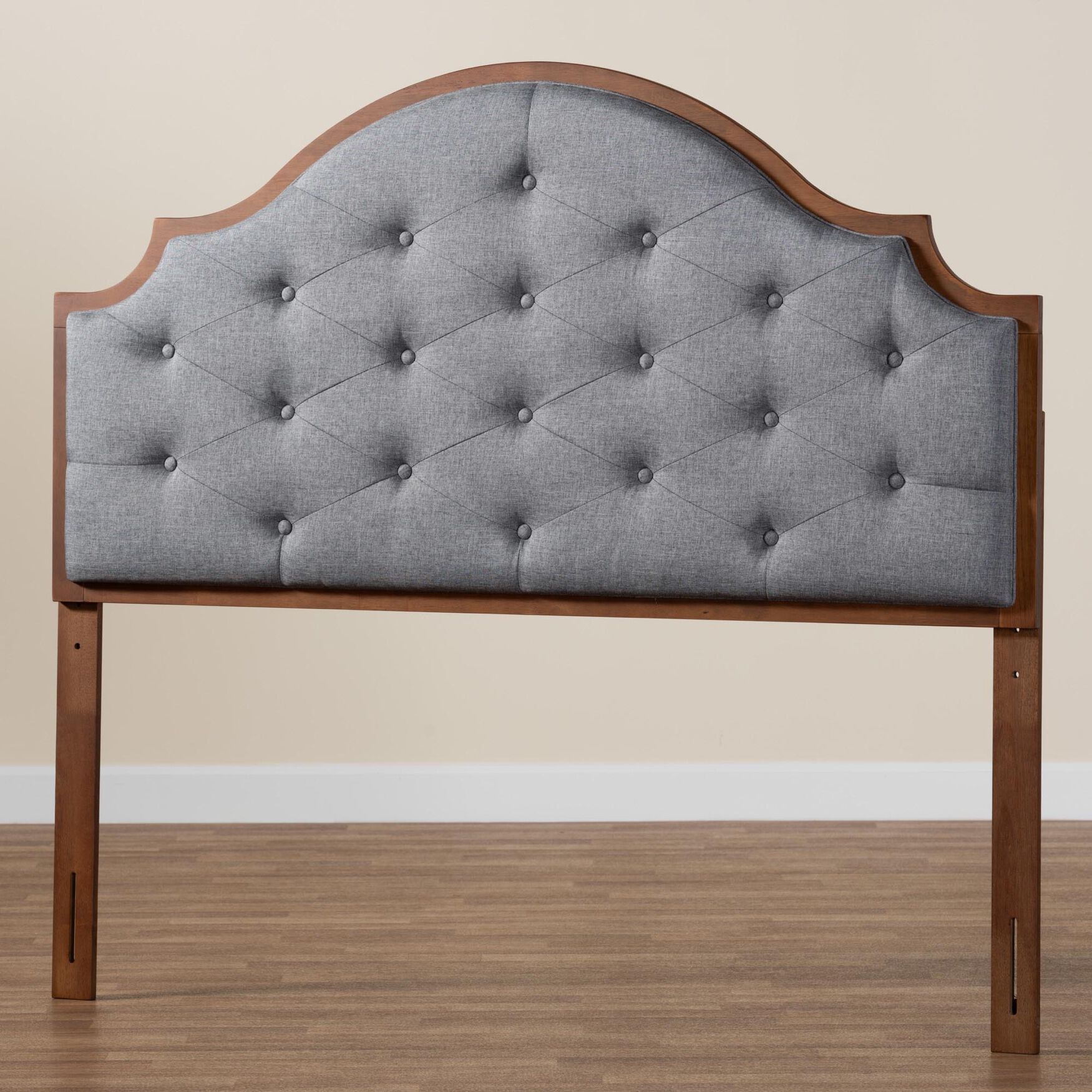 Premala Classic And Traditional Grey Fabric And Walnut Brown Finished Wood King Size Headboard, , alternate image number 5