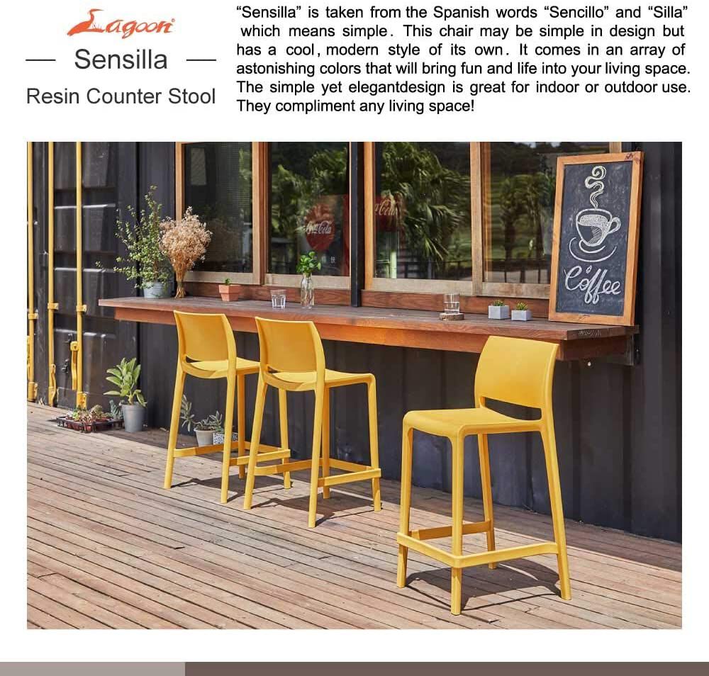 SET OF 2 SENSILLA OUTDOOR STACKABLE COUNTER STOOLS, ORANGE, alternate image number 5