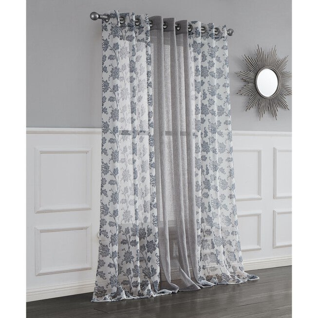 Victoria Semi Sheer Window Panel Set/3, SILVER, hi-res image number null