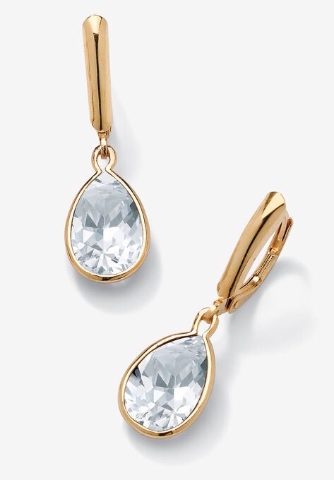 Gold over Sterling Silver Drop EarringsPear Cut Simulated Birthstones, APRIL, hi-res image number null